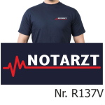 T-Shirt navy, NOTARZT mit roter EKG-Linie (auf Brust)