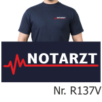 T-Shirt azul marino, Doctor de emergencias con rojo EKG-línea (auf Brust)