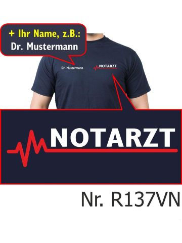 NOTARZT mit roter EKG-Linie T-Shirt navy 