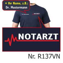 T-Shirt marin, docteur urgentiste avec rouge EKG-ligne...