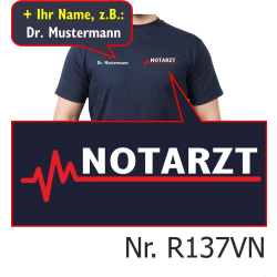 T-Shirt navy, emergency doctor with red EKG-line (auf...
