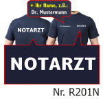 T-Shirt navy, NOTARZT, Schrift weiß (beidseitig) mit Namen