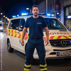 T-Shirt azul marino, Doctor de emergencias, fuente blanco