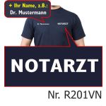 T-Shirt blu navy, medico di emergenza, font bianco (auf Brust) con nomi
