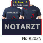 T-Shirt navy, NOTARZT, Schrift silber (beidseitig) mit Namen