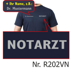 T-Shirt navy, NOTARZT, Schrift silber (auf Brust) mit Namen