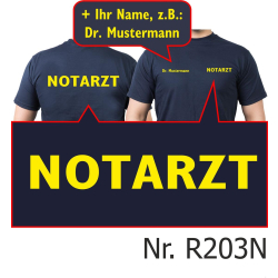 T-Shirt navy, NOTARZT, Schrift neongelb (beidseitig) mit...