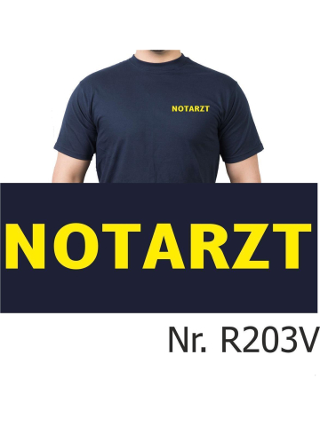 T-Shirt blu navy, medico di emergenza, font neongiallo (auf Brust)