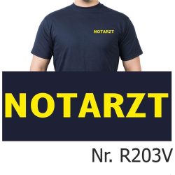 T-Shirt blu navy, medico di emergenza, font neongiallo (auf Brust)