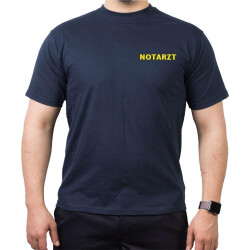 T-Shirt azul marino, Doctor de emergencias, fuente neonamarillo (auf Brust)