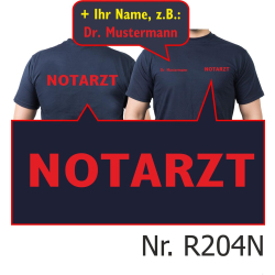 T-Shirt navy, NOTARZT, Schrift rot (beidseitig) mit Namen