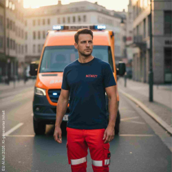 T-Shirt marin, docteur urgentiste, police de caractère rouge