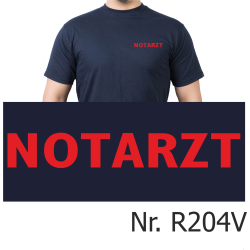 T-Shirt blu navy, medico di emergenza, font rosso (auf...