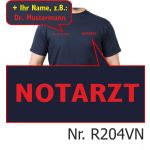 T-Shirt marin, docteur urgentiste, police de caractère rouge (auf Brust) avec noms