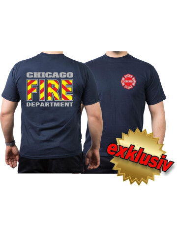 CHICAGO FIRE Dept. (red-yellow-hatching), navy T-Shirt M