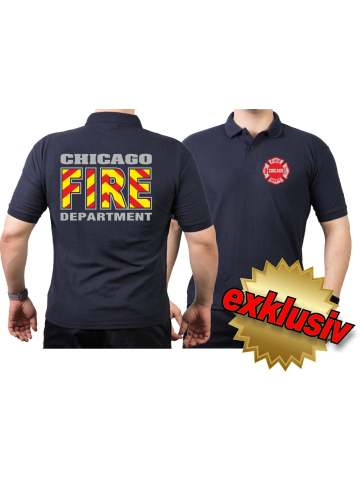 CHICAGO FIRE Dept. (red-yellow-hatching), navy Polo