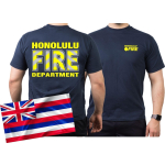 T-Shirt blu navy, Honolulu Fire Dept. (Hawaii) (argento-neongiallo)