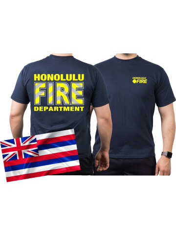 T-Shirt navy, Honolulu Fire Dept. (Hawaii) (silber-neongelb) S