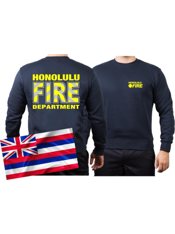 Sweat azul marino, Honolulu Fire Dept. (Hawaii) (plata-neonamarillo)