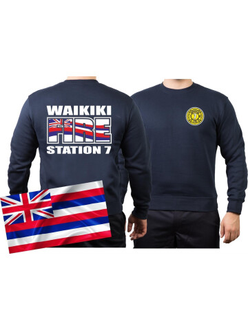 Sweat blu navy, WAIKIKI FIRE Station 7, Honolulu (Hawaii) S