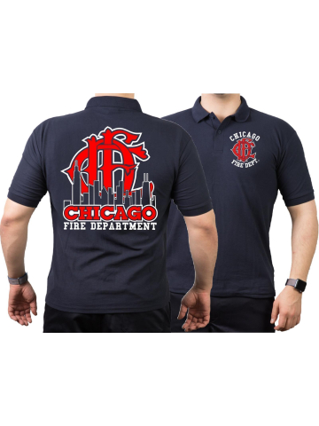 CHICAGO FIRE Dept. Skyline old Emblem, blu navy Polo