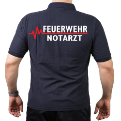 Polo navy, FEUERWEHR - emergency doctor with red EKG-line...
