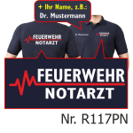 Polo blu navy, FEUERWEHR - medico di emergenza con rosso EKG-linea e nomi