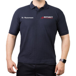 Polo navy, emergency doctor with red EKG-line and name