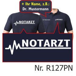 Polo navy, emergency doctor with EKG-line and name