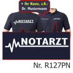 Polo navy, emergency doctor with EKG-line and name