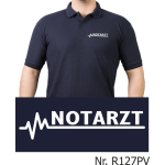 Polo navy, NOTARZT mit weißer EKG-Linie (Brustdruck)
