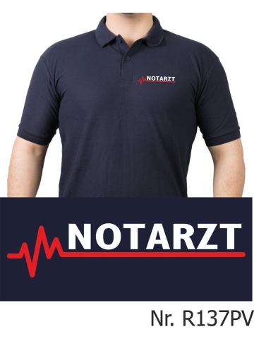Poloshirt navy NOTARZT mit roter EKG-Linie 