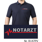 Polo navy, NOTARZT silber mit roter EKG-Linie (Brustdruck)