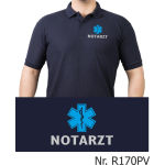 Polo navy, NOTARZT silber mit blauem Star-of-Life (Brustdruck)