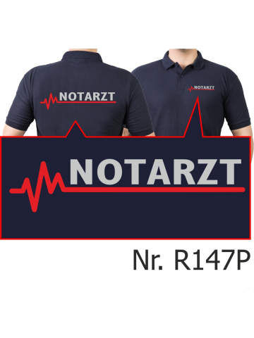 Polo navy, NOTARZT silber mit roter EKG-Linie