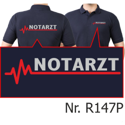 Polo navy, NOTARZT silber mit roter EKG-Linie