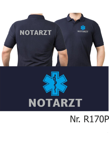 Polo navy, NOTARZT silber mit blauem Star-of-Life auf Brust