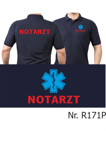 Polo navy, NOTARZT rot mit blauem Star-of-Life auf Brust