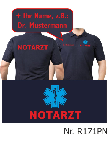 Polo blu navy, medico di emergenza rosso con blau Star-of-Life e nomi