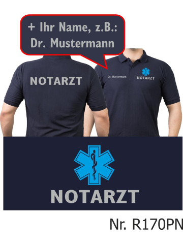 Polo blu navy, medico di emergenza argento con blau Star-of-Life e nomi