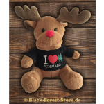 Black-Forest-Hirsch "I Love black forest" (Plüschtiier sitzend 26 cm hoch)