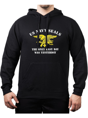 Hoodie black, NAVY SEALS - The Only Easy Day Was Yesterday (weiß/gelb)