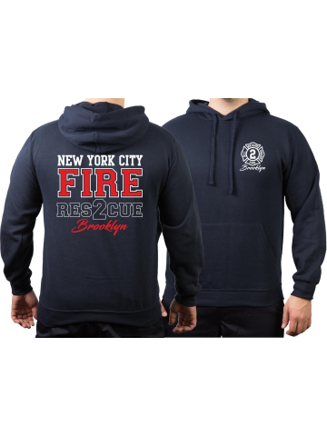 Hoodie navy, New York City FIRE RES 2 CUE, Brooklyn