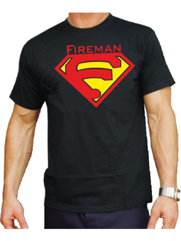 T-Shirt noir, Fireman like Superman