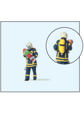 Zubehör 1:87 Figuren - Atemschutzgeräteträger rettet Kind (Einsatzkleidung blau)