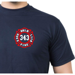 T-Shirt azul marino, New York City Fire Dept. Brooklyn Bridge (E-205/L-118)