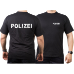 T-Shirt negro, POLIZEI en plata-reflexivo