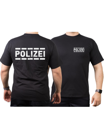 T-Shirt noir, POLIZEI dans argent-réfléchissant avec déshabillerdesign