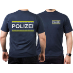 T-Shirt navy, POLIZEI silver-reflective/neonyellow im Fahrzeugdesign