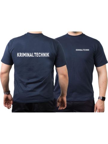 T-Shirt navy, KRIMINALTECHNIK in silver-reflective